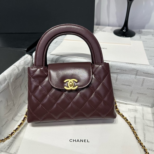 Chanel 23k Vintage Kelly Original Leather Top Handle Bag AS4416 dark red