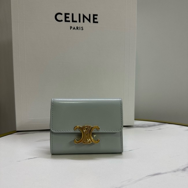 Celine SMALL FLAP WALLET TRIOMPHE IN SHINY CALFSKIN 10L653 light gray