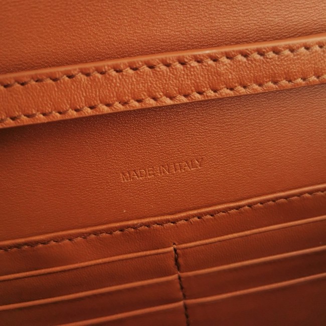 Celine WALLET ON CHAIN MARGO IN TEXTILE AND CALFSKIN 10J733 NATURAL & TAN