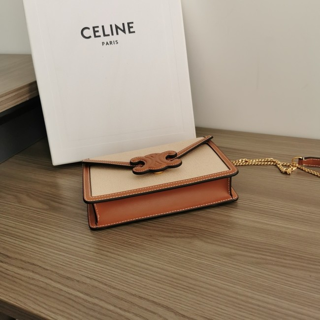 Celine WALLET ON CHAIN MARGO IN TEXTILE AND CALFSKIN 10J733 NATURAL & TAN