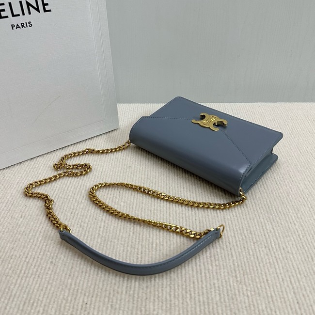 Celine WALLET ON CHAIN MARGO IN SHINY CALFSKIN 10L033 BLUE GREY