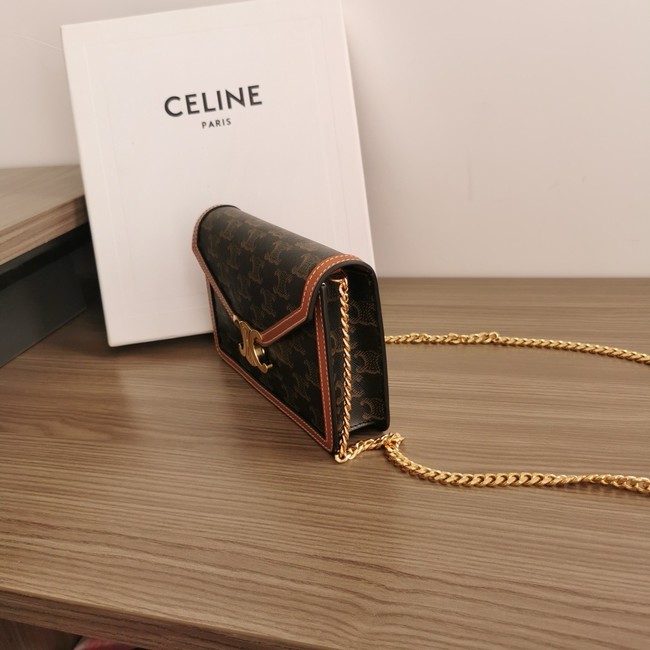 Celine WALLET ON CHAIN MARGO IN TRIOMPHE CANVAS AND CALFSKIN 10L033 TAN