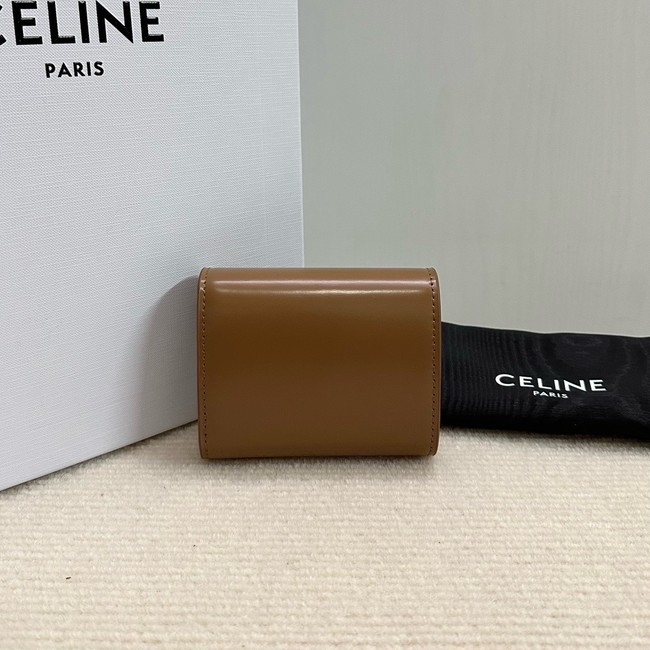 Celine SMALL FLAP WALLET TRIOMPHE IN SHINY CALFSKIN 10D783 Khaki