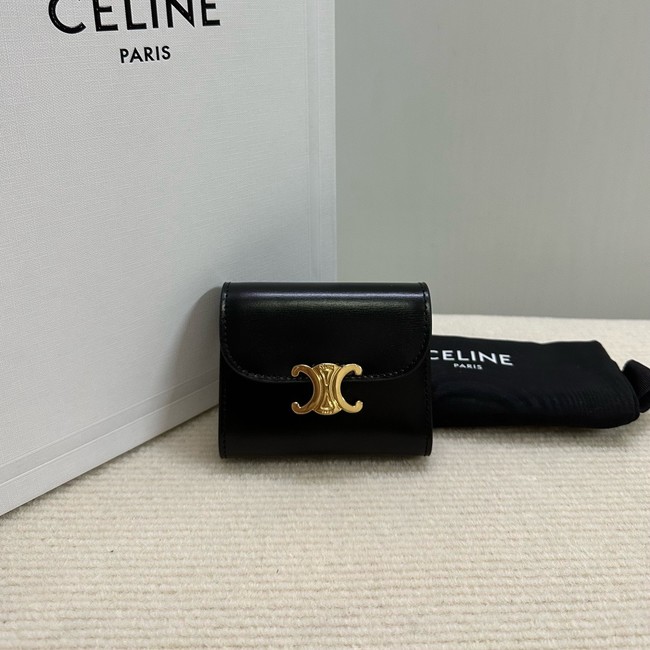 Celine SMALL FLAP WALLET TRIOMPHE IN SHINY CALFSKIN 10D783 black&gold