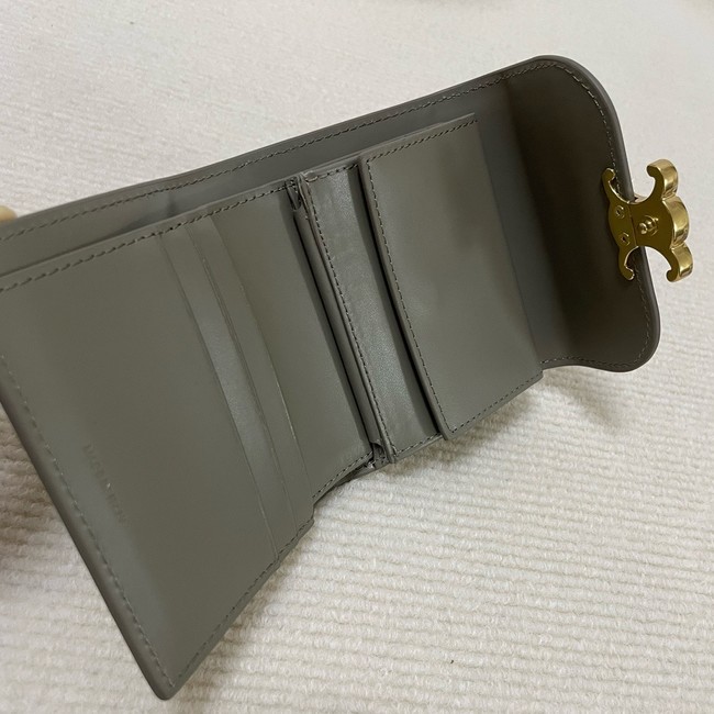 Celine SMALL FLAP WALLET TRIOMPHE IN SHINY CALFSKIN 10D783 dark gray