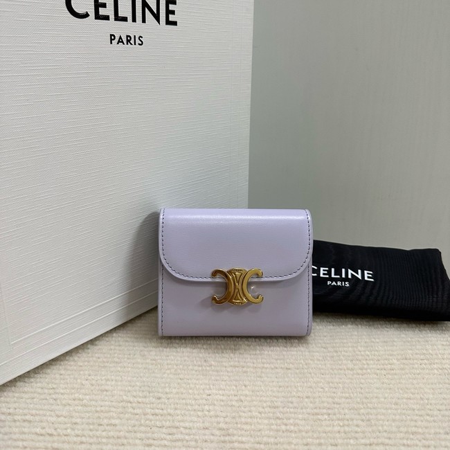 Celine SMALL FLAP WALLET TRIOMPHE IN SHINY CALFSKIN 10D783 light Purple