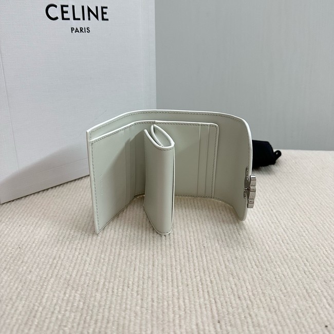 Celine SMALL FLAP WALLET TRIOMPHE IN SHINY CALFSKIN 10D783 white