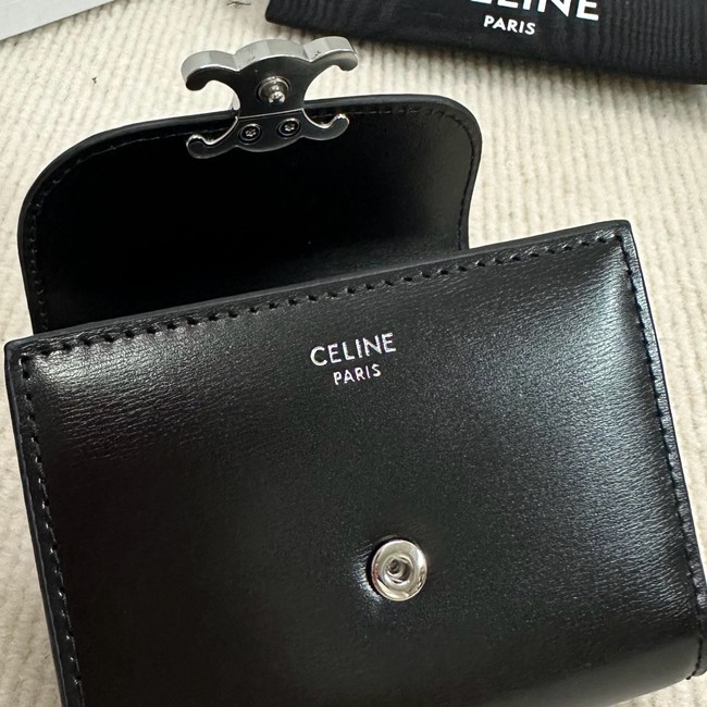 Celine SMALL FLAP WALLET TRIOMPHE IN SHINY CALFSKIN 10D783 white&SILVER