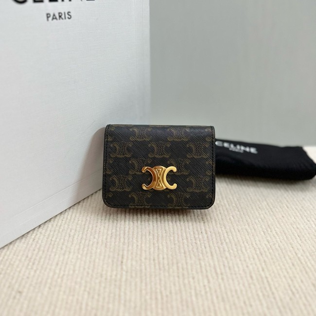 Celine TRIOMPHE COMPACT WALLETIN TRIOMPHE CANVAS 10K623 brown
