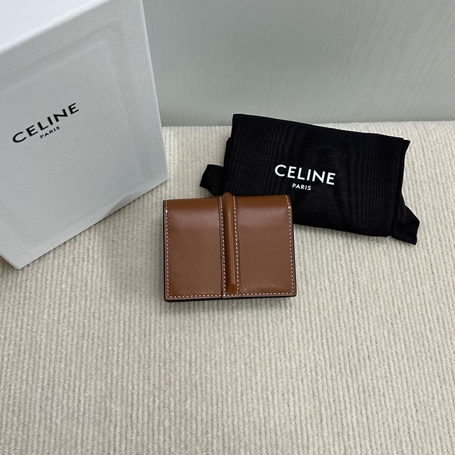 Celine CARD HOLDER WITH FLAP 16 IN SATINATED CALFSKIN 10M473 tan