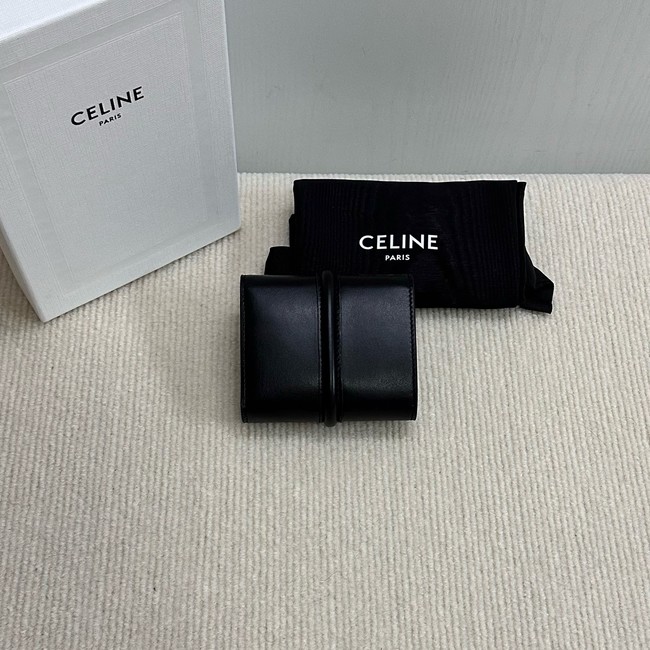 Celine CARD HOLDER WITH FLAP 16 IN SATINATED CALFSKIN 10M523 black