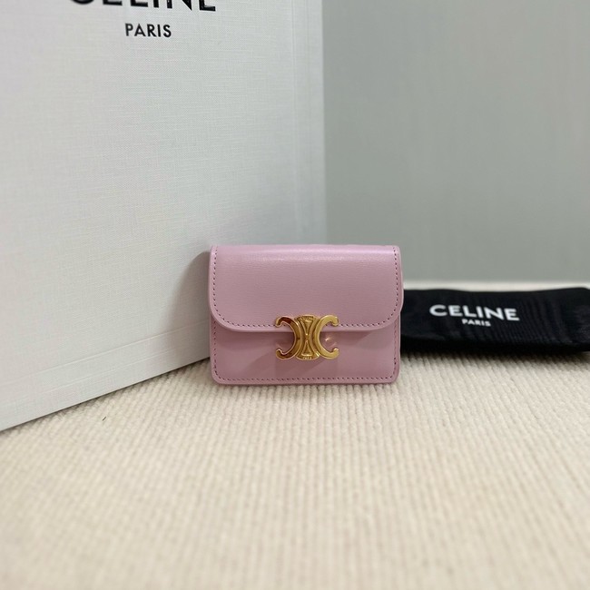 Celine CARD HOLDER WITH FLAP TRIOMPHE IN SHINY CALFSKIN 10I583 pink