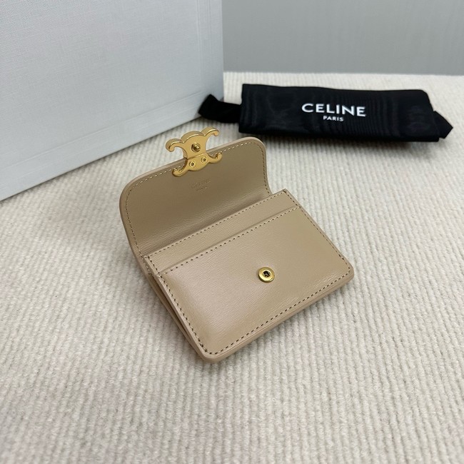 Celine CARD HOLDER WITH FLAP TRIOMPHE IN SHINY CALFSKIN 10I583 SMOKED BROWN