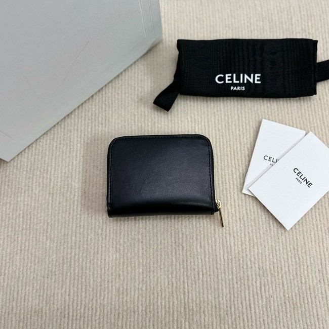 Celine COMPACT ZIPPED WALLET CUIR TRIOMPHE IN SMOOTH CALFSKIN 10K533 black