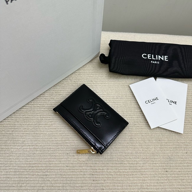 Celine ZIPPED CARD HOLDER IN SMOOTH LAMBSKIN 10K583 black