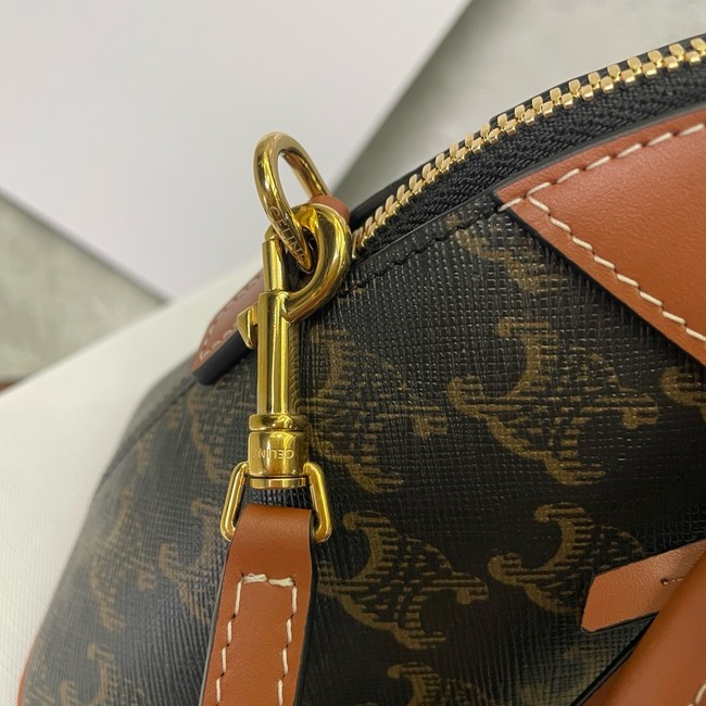 Celine SMALL BOWLING IN TRIOMPHE CANVAS AND CALFSKIN 121082 TAN 