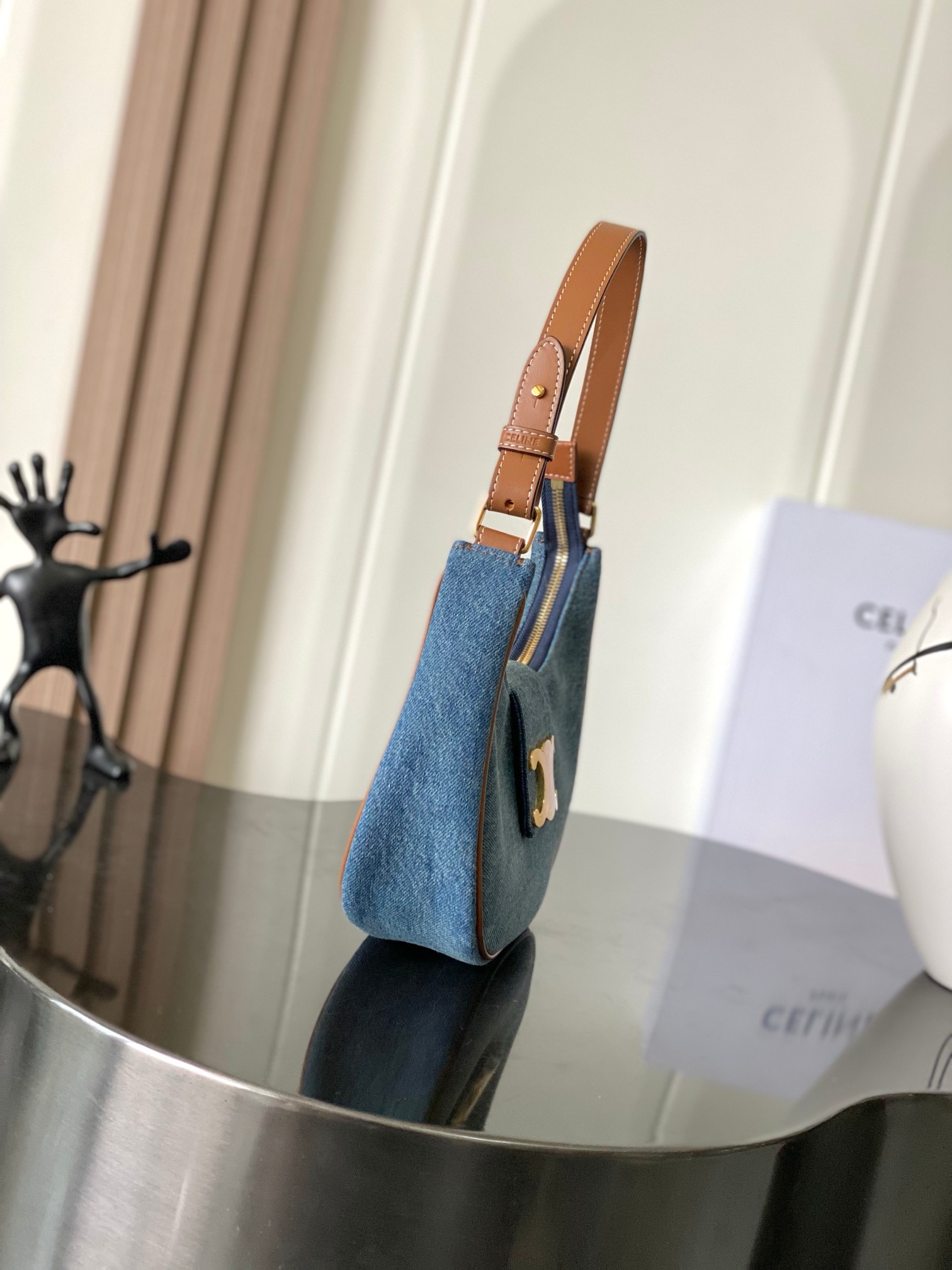 Celine MEDIUM AVA TRIOMPHE BAG IN Denim 114492 blue