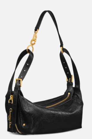 Dior Small D-Journey Bag in Crinkled Calfskin M2416UNUO Black Flat Macrocannage