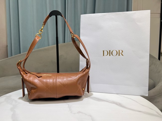 Dior Small D-Journey Bag in Crinkled Calfskin M2416UNUO Brown Flat Macrocannage