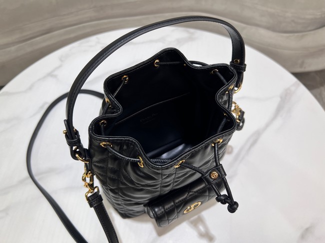 Small Dior Caro Bucket Bag Black Macrocannage Lambskin M3372UNOZ 