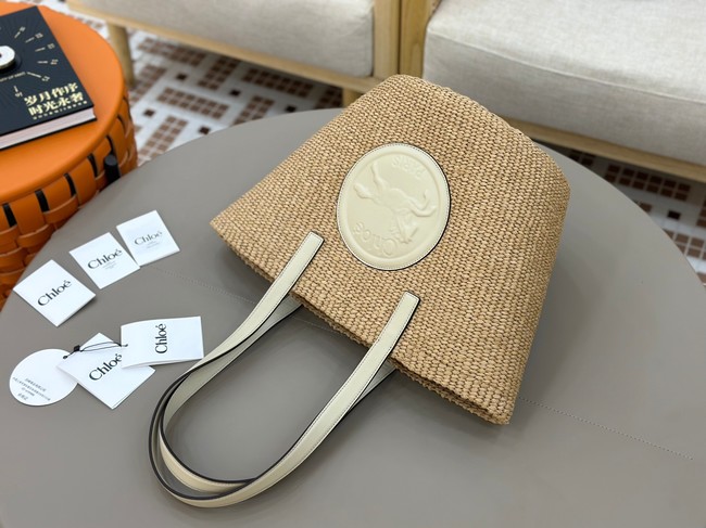 CHLOE Woven Raffia Slit Mini Tote Bag 11265 white