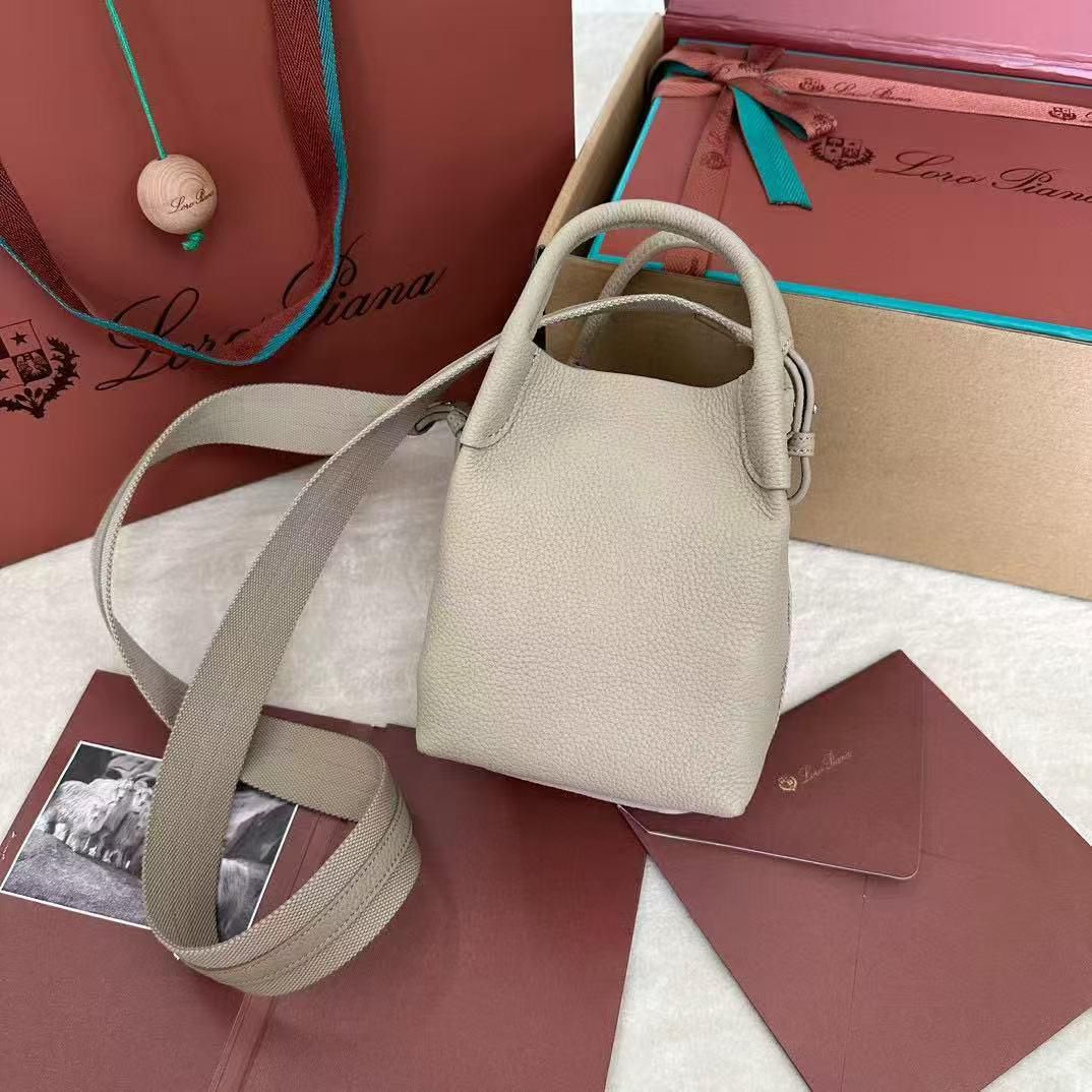 Loro Piana Bale Micro Grain Leather Crossbody Bag 60220 Light Mastic