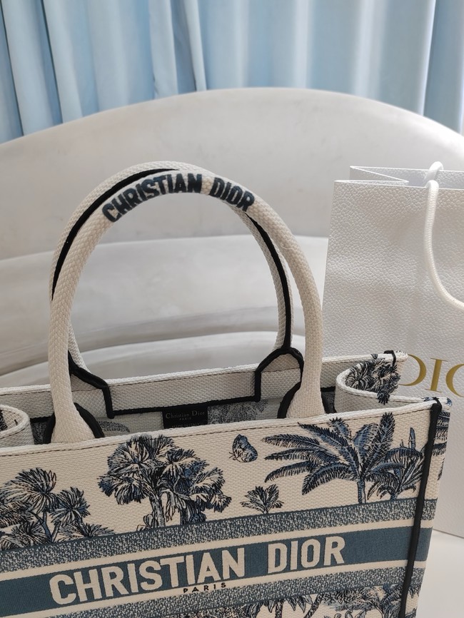 Medium Dior Book Tote White and Blue Toile de Jouy Palms Embroidery M1296ZEYD
