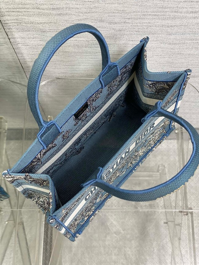 Dioriviera Medium Dior Book Tote Celestial Drak Blue Toile de Jouy Palms Embroidery M1296ZEZG