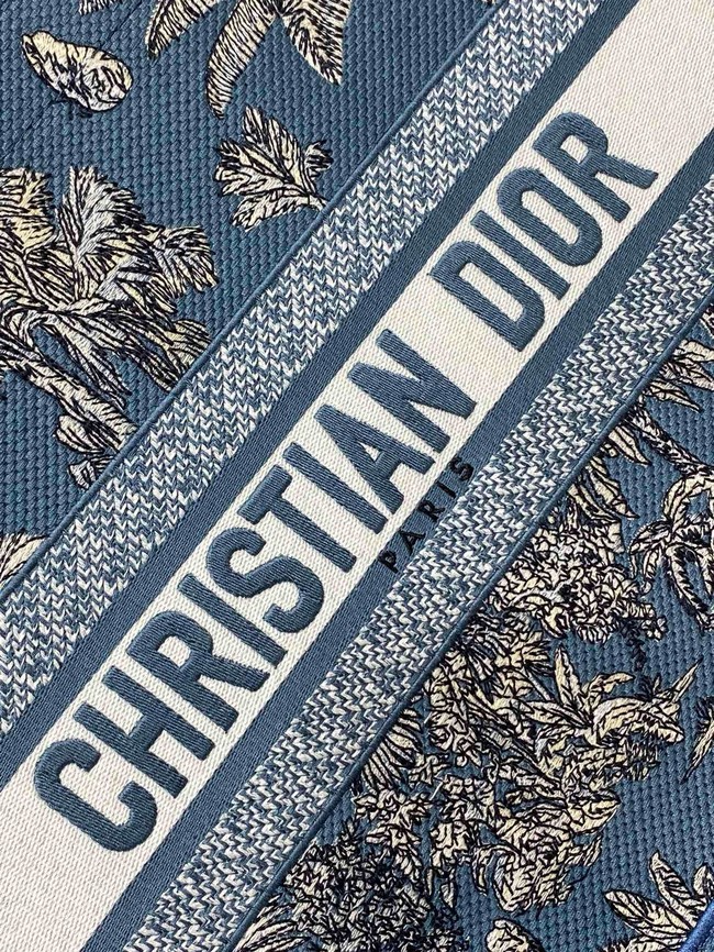 Dioriviera Medium Dior Book Tote Celestial Drak Blue Toile de Jouy Palms Embroidery M1296ZEZG