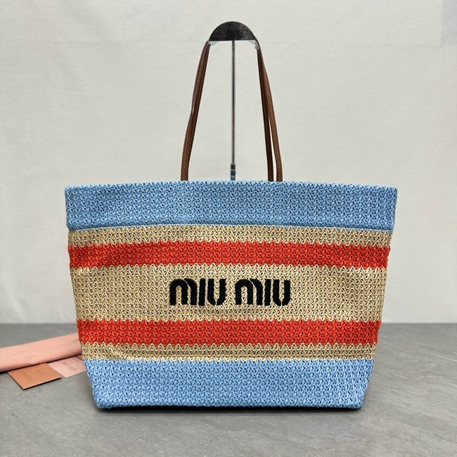 miumiu Raffia effect woven tote bag 5GB228-3