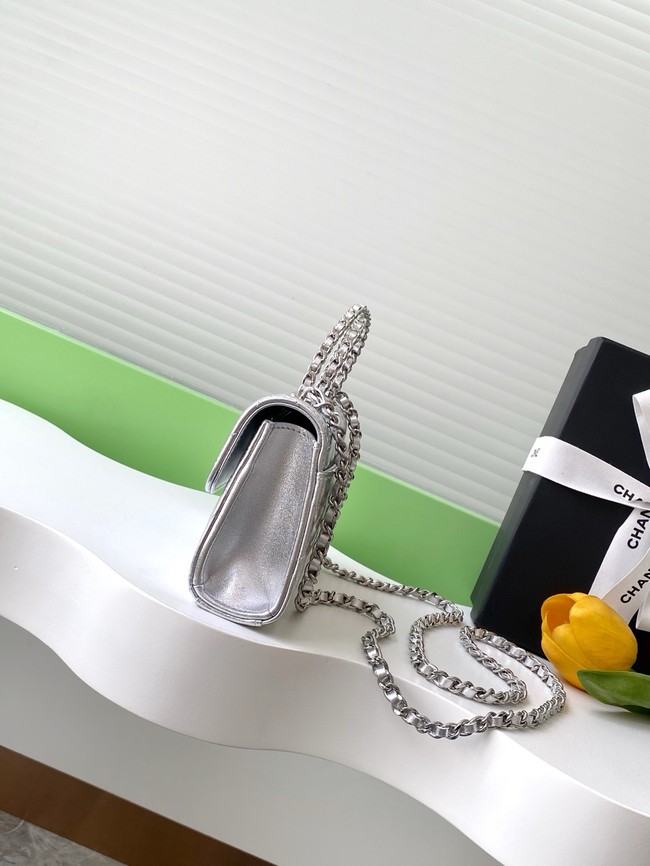Chanel MINI FLAP BAG CLUTCH WITH CHAIN Silver-Tone Metal AP3238 Silver