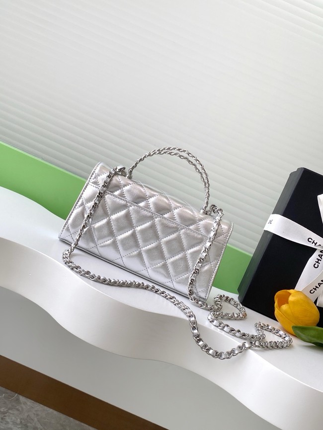 Chanel MINI FLAP BAG CLUTCH WITH CHAIN Silver-Tone Metal AP3238 Silver