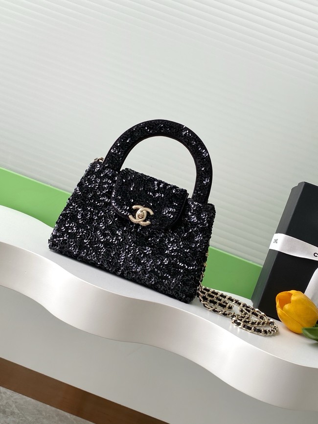 Chanel MINI SHOPPING BAG Fringed Sequins AS4416 black