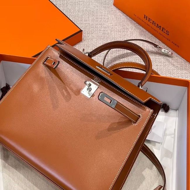 Hermes Kelly  Shoulder Bags Smooth Box Leather KL2899 brown 