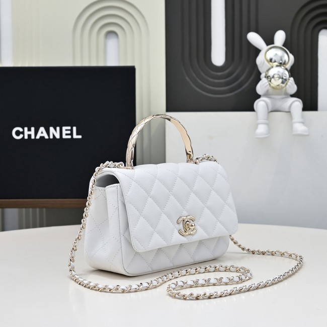 Chanel MINI FLAP BAG CLUTCH WITH CHAIN Gold-Tone Metal AS4591 white
