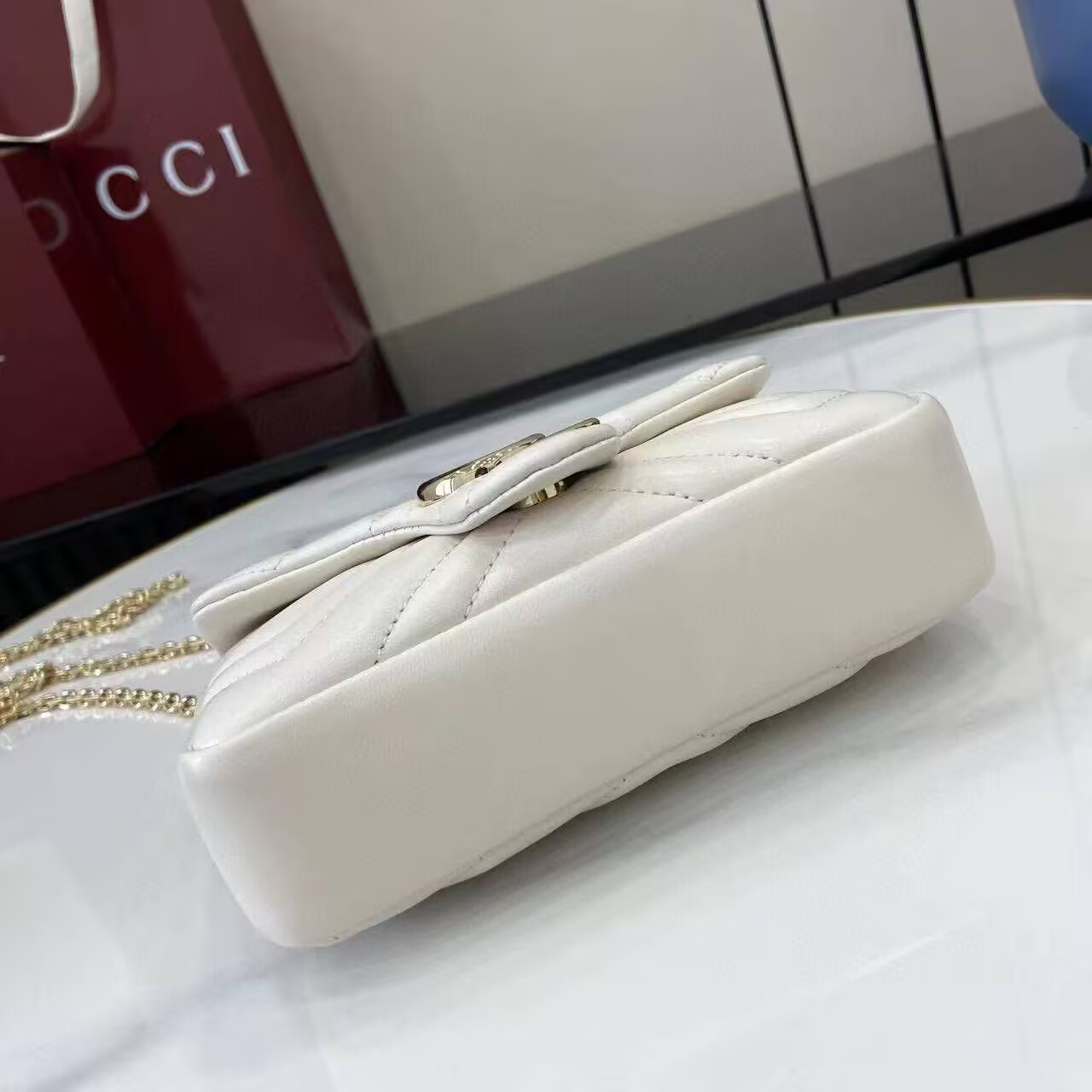 GUCCI GG MARMONT MINI SHOULDER BAG 841290 White&Light Gold-Tone