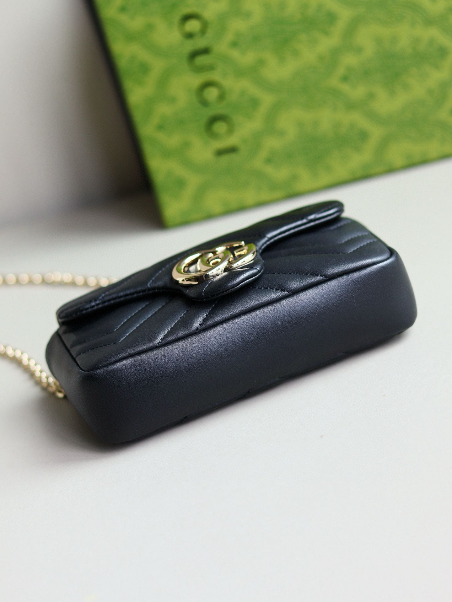 GUCCI GG MARMONT MINI SHOULDER BAG 841290 Black&Light Gold-Tone