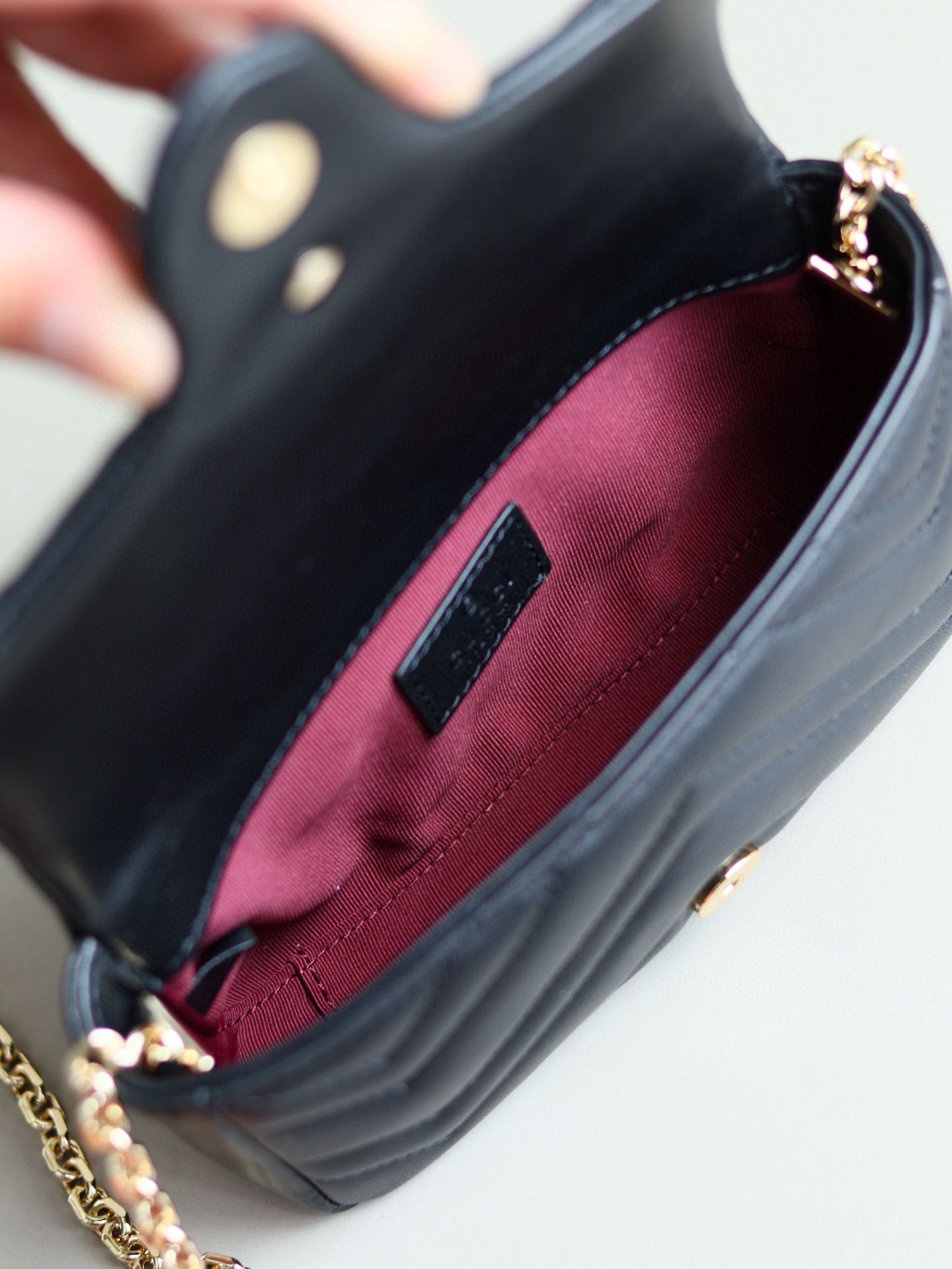 GUCCI GG MARMONT MINI SHOULDER BAG 841290 Black&Light Gold-Tone