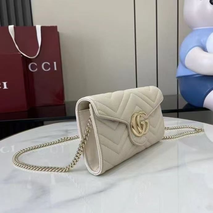 Gucci GG Marmont Wallet on chain 474575 White&Light Gold-Tone