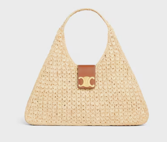CELINE CABAS TRIANGLE IN RAFFIA AND CALFSKIN 119772 NATURAL / TAN