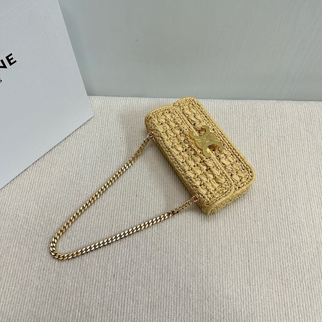 Celine CHAIN SHOULDER BAG CLAUDE IN RAFFIA EFFECT TEXTILE 112252 NATURAL & TAN