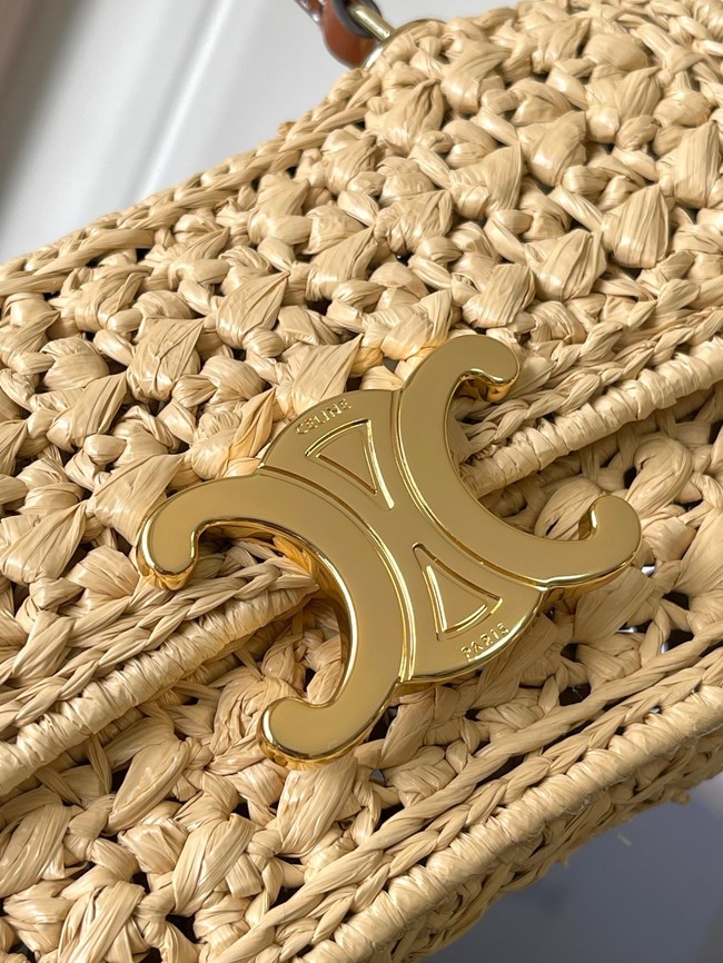 celine TEEN CELINE LOLA IN RAFFIA EFFECT TEXTILE 119533 NATURAL / TAN