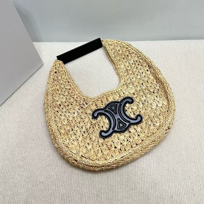 celine classic panier HOBO BAG IN Raffia and Calfskin 112772 NATURAL / BLACK