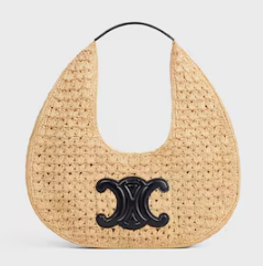 celine classic panier HOBO BAG IN Raffia and Calfskin 112772 NATURAL / BLACK