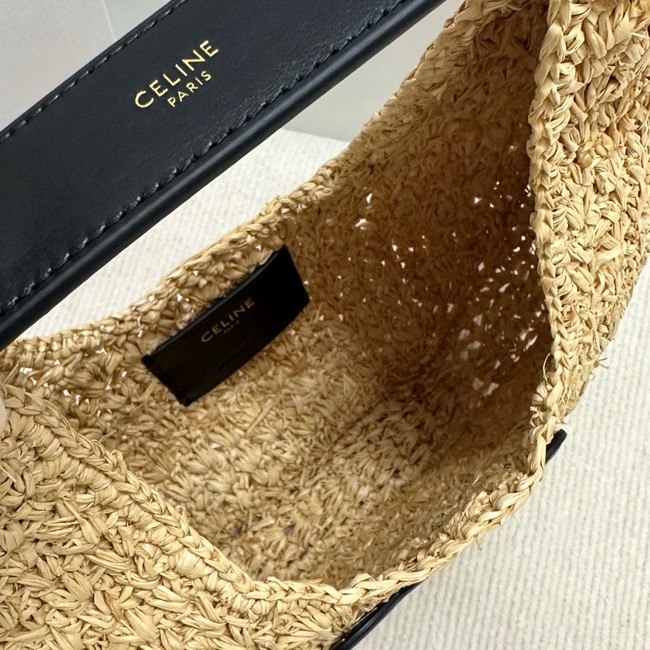 celine classic panier HOBO BAG IN Raffia and Calfskin 112772 NATURAL / BLACK