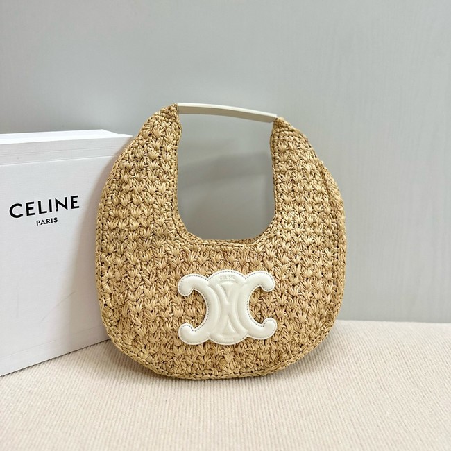 celine classic panier HOBO BAG IN Raffia and Calfskin 112772 NATURAL / WHITE