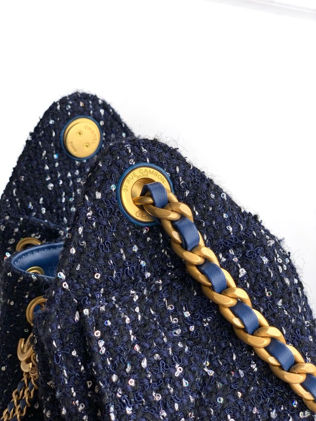 CHANEL 25 MINI HANDBAG Woolen tweed AS5631 dark blue