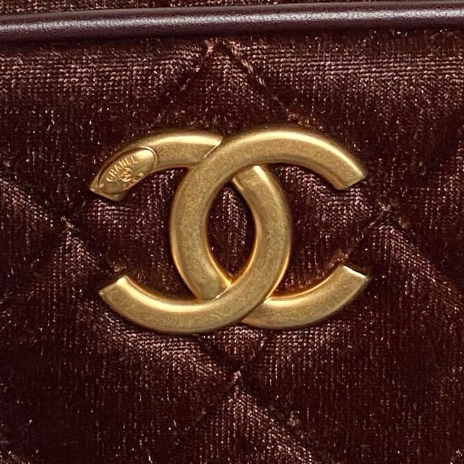Chanel Velvet Mini Bowling Bag AS5572 Dark Brown