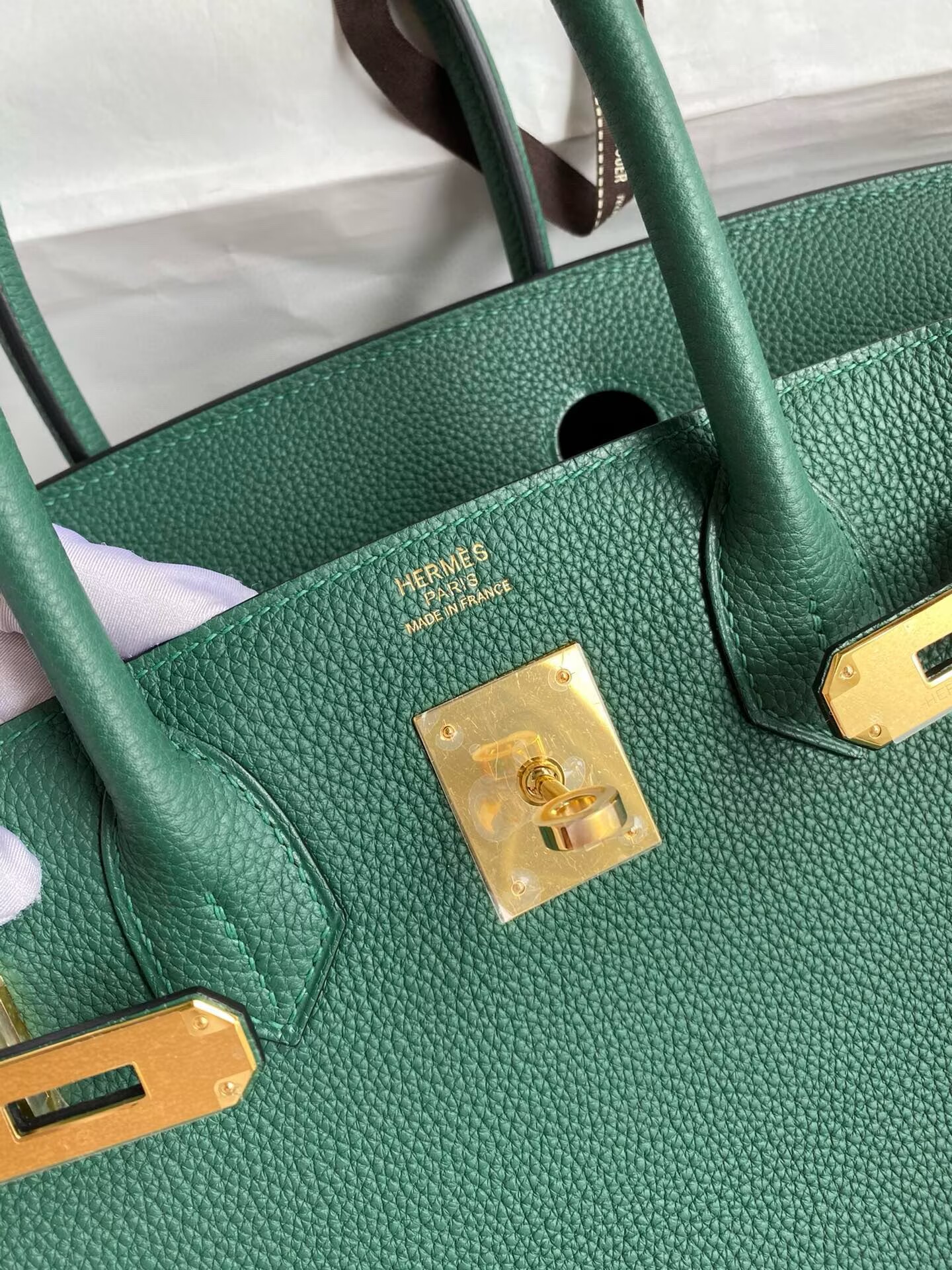 Hermes Birkin Original Togo Leather Bag 5588 Green Gold-Tone