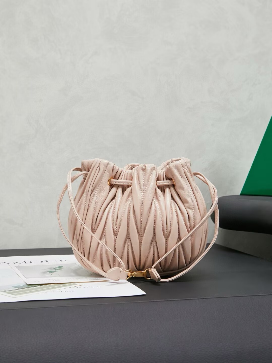 MIU MIU Matelasse Nappa Original Leather Bag 5ND022 Light Pink